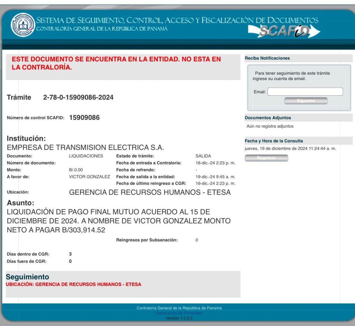 Liquidación de Víctor González, funcionario de Etesa.