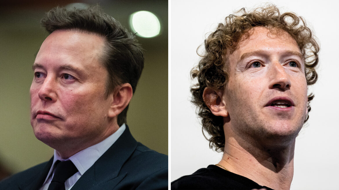 Elon Musk (left); Mark Zuckerberg