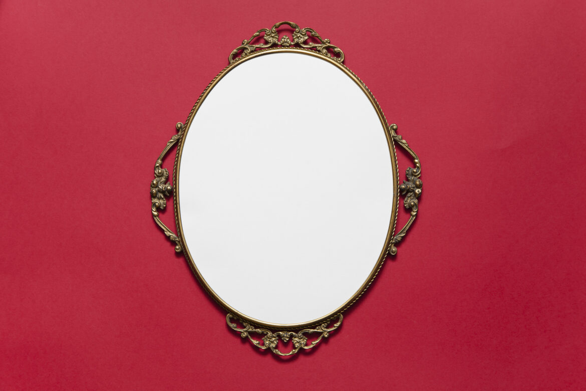 Golden Oval frame on red background