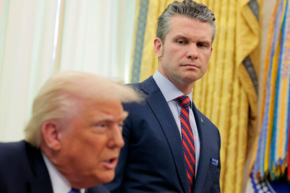 President Trump And Defense Secretary Hegseth Speak In The Oval Office