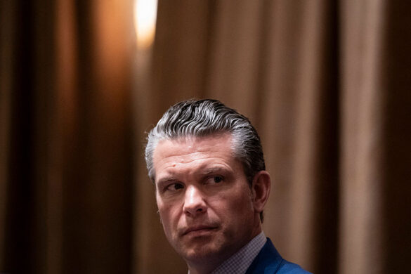 Defense Secretary Pete Hegseth listens during a cabinet meeting with President Donald Trump at the White House in Washington, D.C., on April 10, 2025.