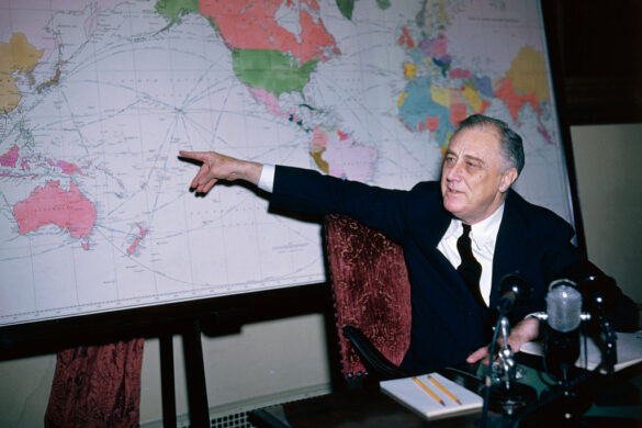 US President Franklin Delano Roosevelt Pointing to Map