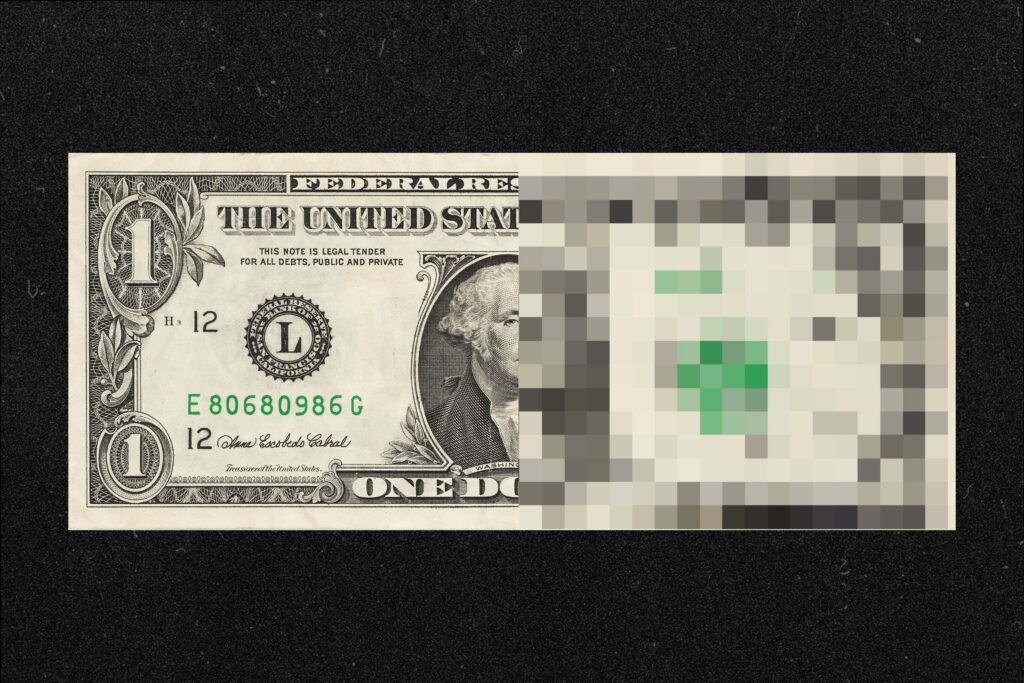 A dollar bill becoming pixelated