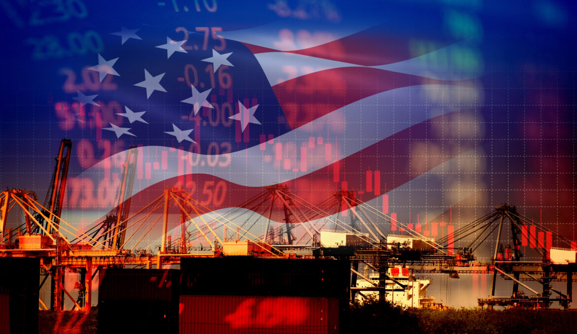 USA America trade war economy conflict tax business finance / united states stock market exchange graph chart money crisis raised taxes on industry