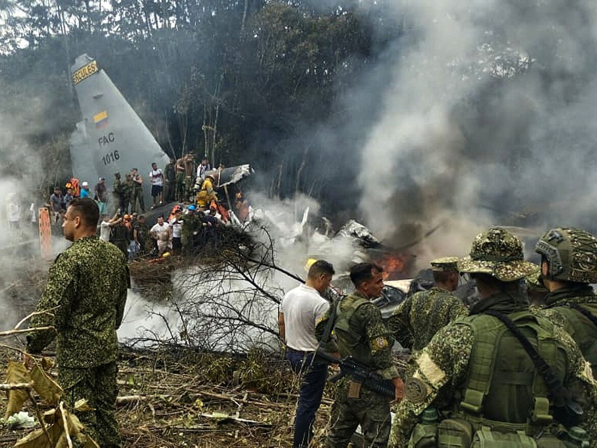 Military plane crashes in southern Colombia; 80 feared dead