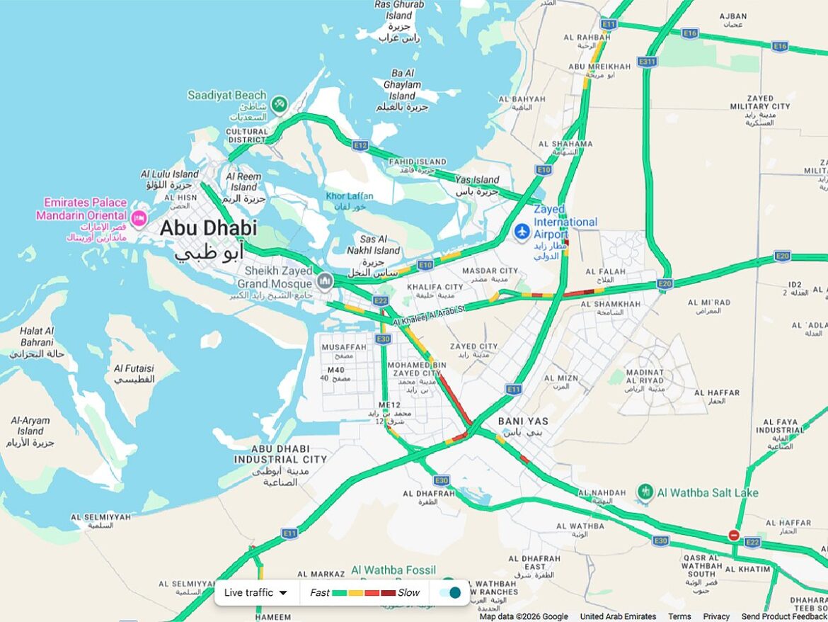 Abu Dhabi morning traffic: Major roads largely clear, local delays reported